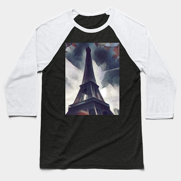 Paris France Eiffel Tower Minimalistic Baseball T-Shirt by ChristianShirtsStudios